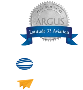 Platinum medal stating "Argus Platinum Rated Latitude 33 Aviation." Under the medal states "Member of NBAA" and "WYVERN."