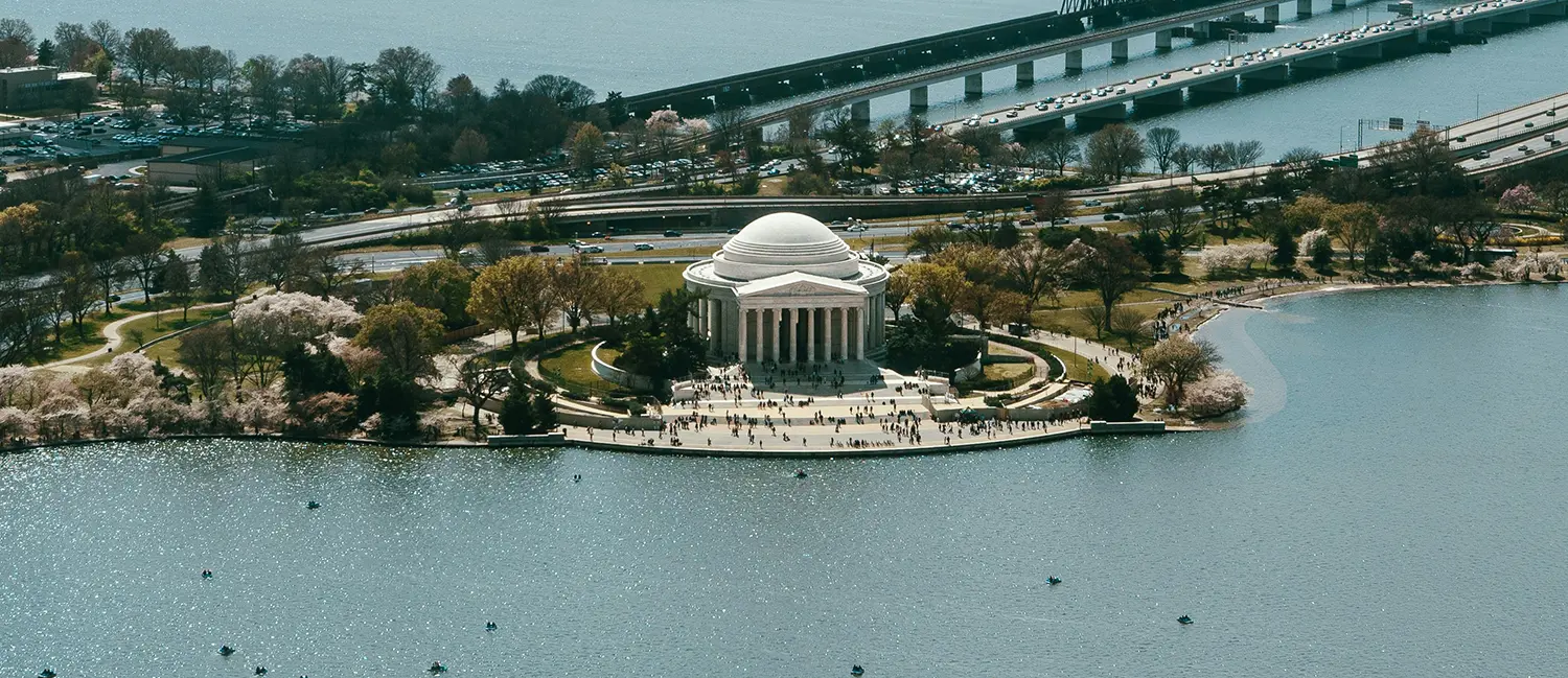 An aerial view of the Jefferson Memorial in Washington DC.